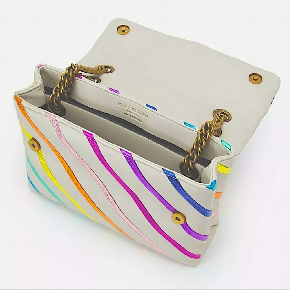 🚫SOLD🚫 Kurt Geiger XL Metallic Rainbow Stripe Leather Kensington Shoulder Bag - Picture 10 of 10